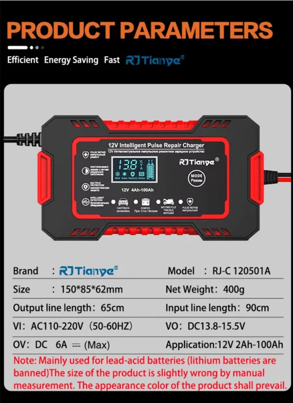 bgfeetgrgre Cargador de baterias 12V/6A