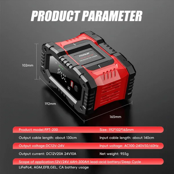 btvfrde Cargador de baterias 12V/20A 24V/10A