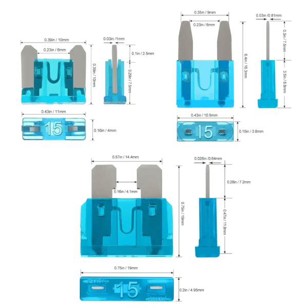 Pack de 180 fusibles tipo mini, cuchilla, estándar