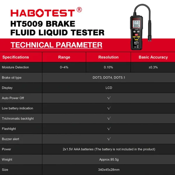 vddss Probador de liquido de freno HT5009